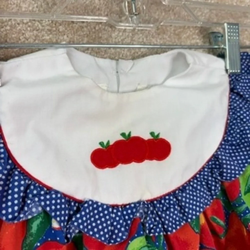 VINTAGE DOTS Romper Baby 3-6 Months 3M 6M Apple Print Fall Ruffle Bloomer
